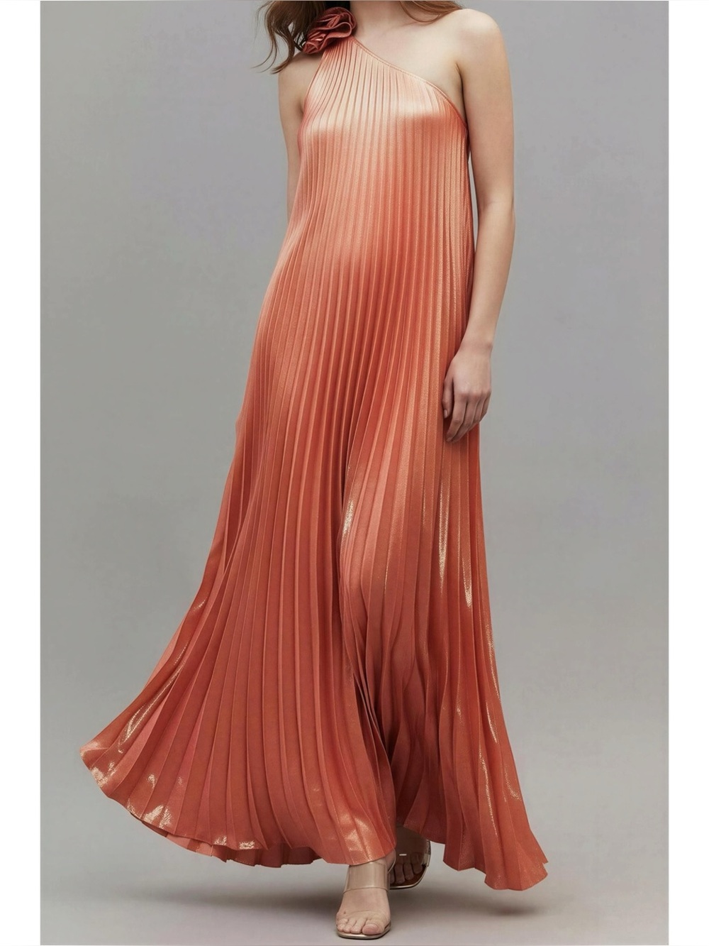 DELFI COLLECTIVE Daria One Shoulder Pleated Silk Maxi Dress, Rose Pink, XL